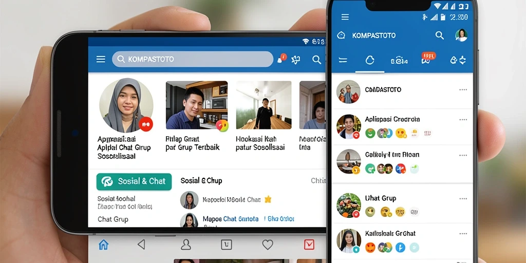 Tampilan antarmuka KOMPASTOTO dengan fitur Chat Grup yang menarik.
