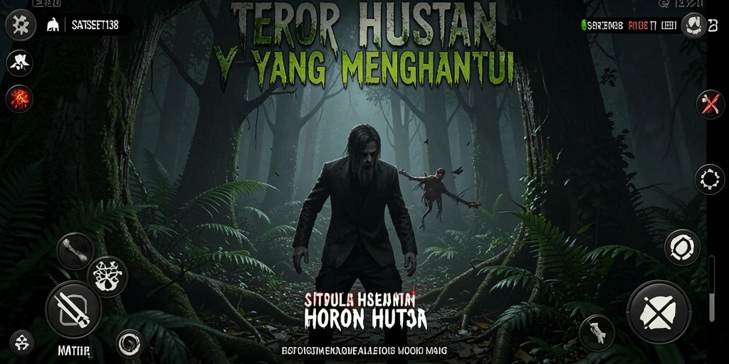 Tampilan antarmuka mencekam dalam game Horor Hutan SATSET138.
